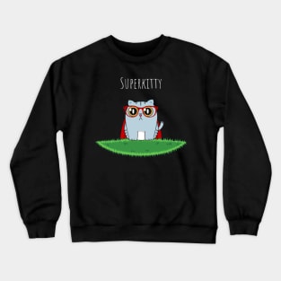 Superkitty Cute Cat with Glasses and Cape Crewneck Sweatshirt